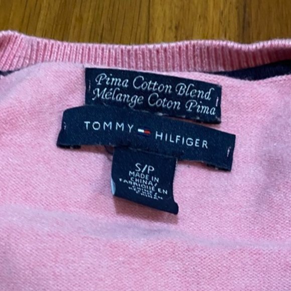 LAST CHANCE - Tommy Hilfiger Prima Cotton Light Pink V-Neck Sweater S - Picture 4 of 5